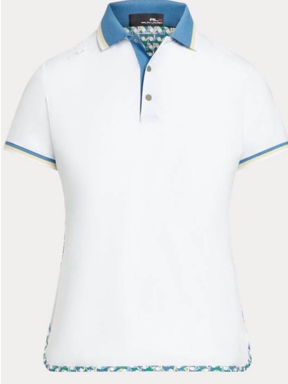 RLX Ralph Lauren White Polo with Blue and Yellow Trim